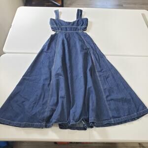Aureta Anthropologie Dress Womens Medium Blue Denim Cutout Fit Flare Sleeveless